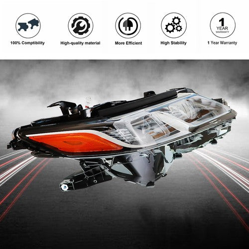 Headlight Lamp Passenger RH Side Black Housing For Toyota Camry L/Le/Se 2018-19
