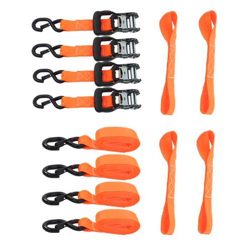 4 Pack Steel Ratchet Strap Fracture Strength 5208lbs 1.6in*8ft with S Hooks