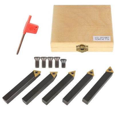 5-piece 1/2 " lathe indexable carbide insert + turning tool bit holder kit USA