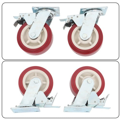 Four 6" red industrial casters 2 with brakes 2 without brakes