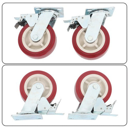 Four 6" red industrial casters 2 with brakes 2 without brakes