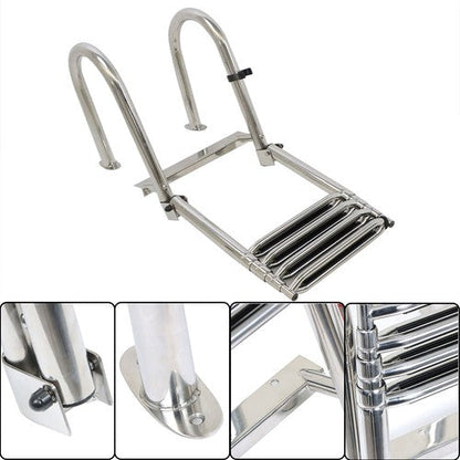 New Stainless Steel Telescoping Boat Ladder 4 Step Foldable Hand armrest
