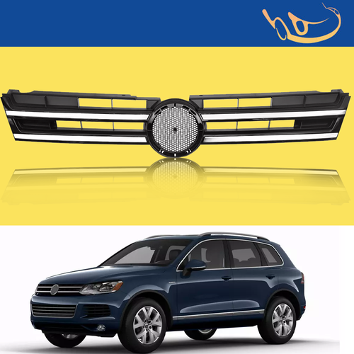Front Bumper Upper Grille Grill w/ Chrome Trim for 2011-2014 for VW Touareg