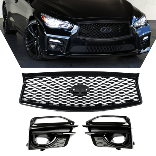 Front Bumper Black Grille Fog Light Cover for 2014-2017 for Infiniti Q50 Sport