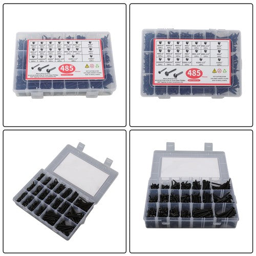 485 Pack Black wood screws kits with 20 different sizes #6, #8, #10 For Wood