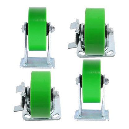 4 sets of 5' heavy-duty casters 2 side brakes and 2 straight wheels 4000lbs