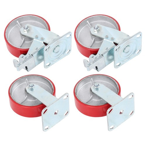 6" X 2" Industrial Casters - 2 Fixed and 2 Swivel Caster Wheels with Brakes