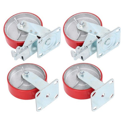 6" X 2" Industrial Casters - 2 Fixed and 2 Swivel Caster Wheels with Brakes