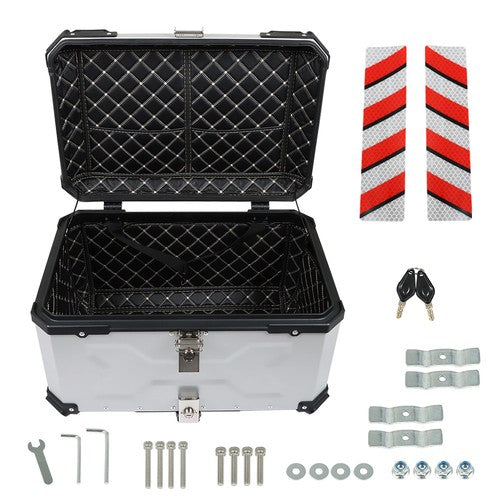 65L Top Case Tail Box Waterproof Luggage Scooter Trunk Storage Silver Motorcycle