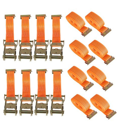 2 "x 20' 4000 lb E-Track Ratchet Straps Orange Heavy Duty Tie Downs New 8 Set