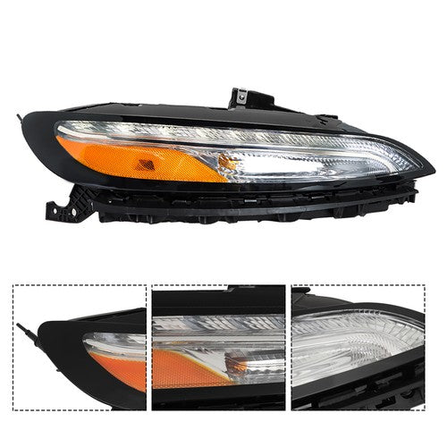 Chrome Passenger Side Halogen Headlight For Jeep Cherokee 2014-18 White LED DRL