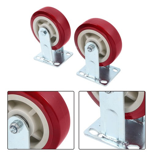 Set of 4 Heavy Duty Casters - 6 inch x 2 inch Red Polyurethane Tread