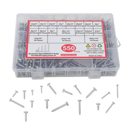 550× Wood screws kits #4 #6 #8 #10 #12 countersunk 304 Stainless steel