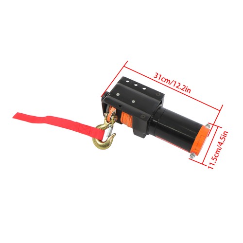 Electric Winch Black+Orange 2000lbs 12VDC/1.1HP Motor 0.18in*50ft Synthetic Rope