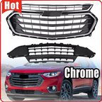 Chrome Front Bumper Upper+Lower Grille For Chevrolet Chevy Traverse 2018 19-2021