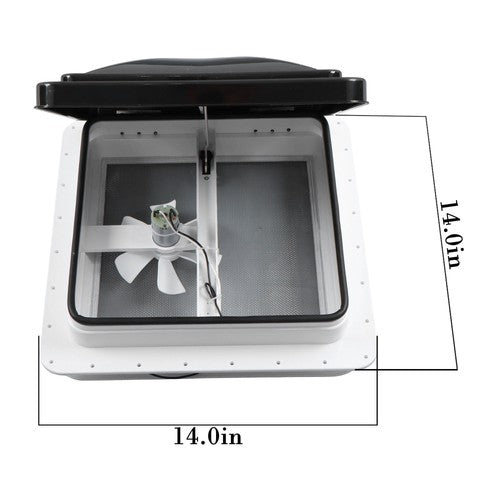 14" x 14" 12V Reversible FAN Kit RV Roof Vent For Camper Manual Lift Black Lid