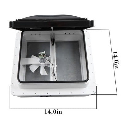14" x 14" 12V Reversible FAN Kit RV Roof Vent For Camper Manual Lift Black Lid