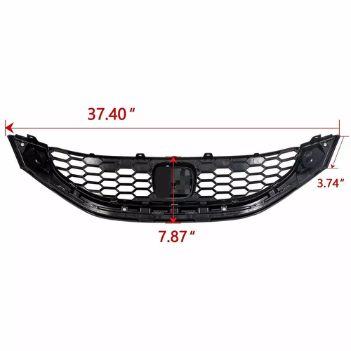 Front Bumper Upper Grille Grill w/ Chrome Trim for 2013-2015 for Honda Civic