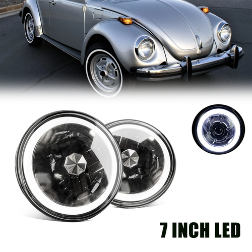 For 1950-1979 VW Beetle Pair 7" Inch Round LED Headlights Halo Cold White LH RH