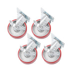 Four 4-inch red polyurethane galvanized casters with side brakes