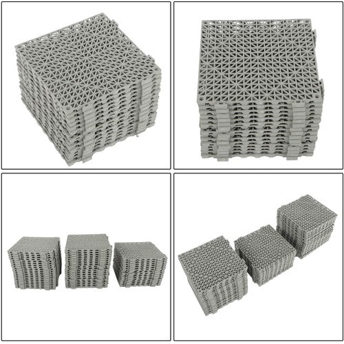 12"x12" Gray PVC Non-Slip Interlocking Drainage Floor Mat For Bathroom 55 Pack