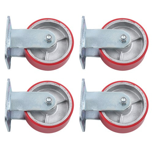 4 Pcs Polyurethane 3200Lbs 5"×2" Caster Wheels Red Straight Wheels Heavy Duty