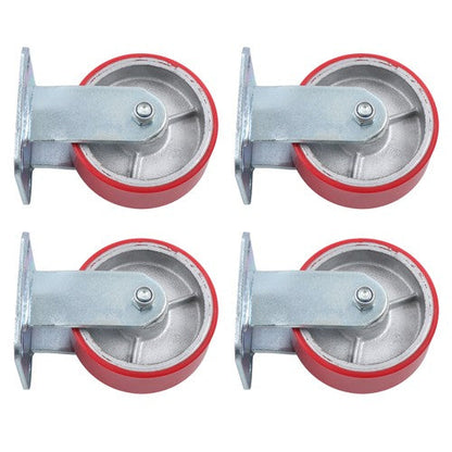 4 Pcs Polyurethane 3200Lbs 5"×2" Caster Wheels Red Straight Wheels Heavy Duty