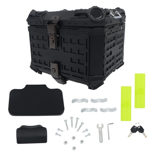 With Black Armor Clock Model Aluminum Motorcycle Top Case Hard 45L Black Trunk