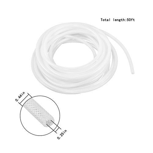 Plastic Vinyl Tubing 50 ft High Pressure Clear Braided Hose 1/4" ID × 7/16" OD