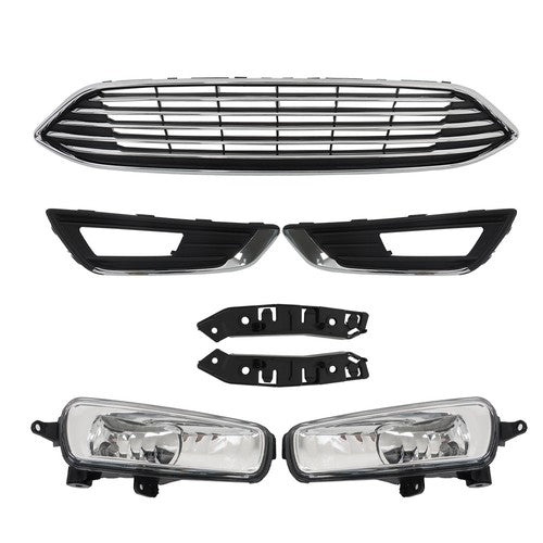 Chrome Black Complete Front Bumper Cover+Grill Set For Ford Focus 2015-2018