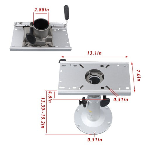 Aluminum Marine Seat Pedestal 13"-19" Adjustable Height Locking With Slide Base