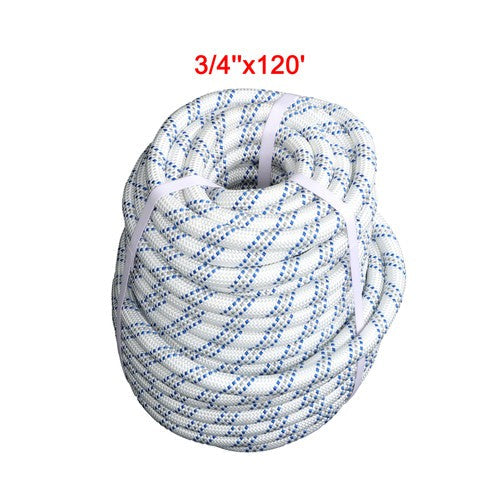 3/4" x 120' Double Braided Polyester Rope 3200 Lbs Breaking Strength For Swing