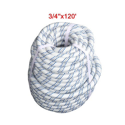 3/4" x 120' Double Braided Polyester Rope 3200 Lbs Breaking Strength For Swing