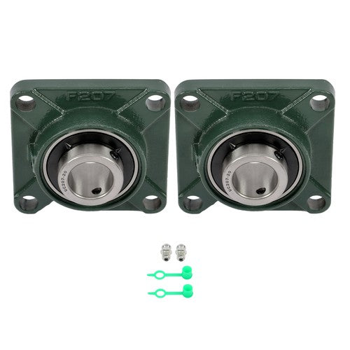 2 × UCF207-20 1-1/4" Bore Pillow Block Flange Bearing 4 Bolt Solid Base