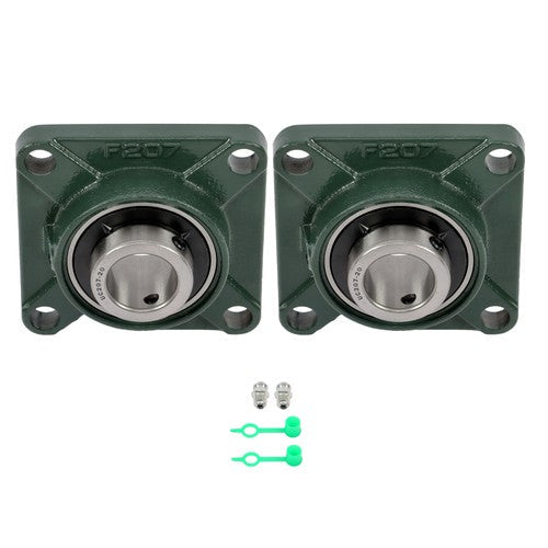 2 × UCF207-20 1-1/4" Bore Pillow Block Flange Bearing 4 Bolt Solid Base