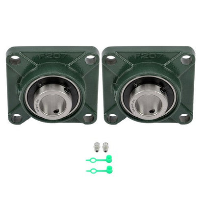 2 × UCF207-20 1-1/4" Bore Pillow Block Flange Bearing 4 Bolt Solid Base