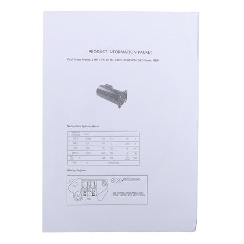 355010S 1HP Replacement Motor Energy Efficient Pool Pump Motor WFE-4 WFE-26 56Y