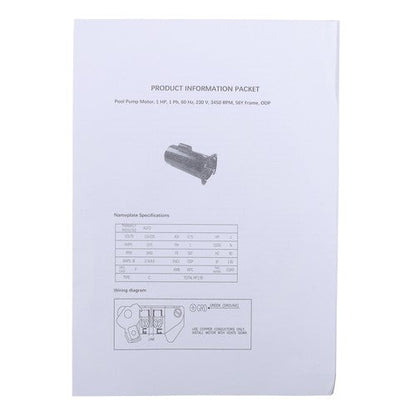 355010S 1HP Replacement Motor Energy Efficient Pool Pump Motor WFE-4 WFE-26 56Y