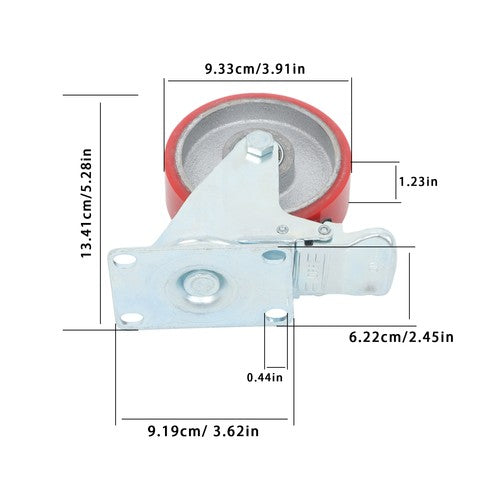 4 Inch - 4 Industrial Casters - two with brakes, two without