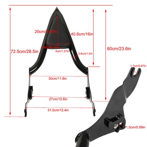 16" Backrest Sissy Bar For CVO Touring Road King Glide Street Glide Black 09-21