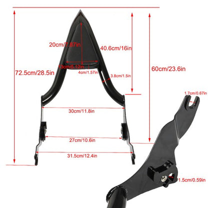 16" Backrest Sissy Bar For CVO Touring Road King Glide Street Glide Black 09-21