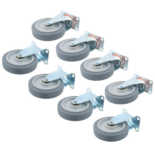 4Pcs Swivel Rubber Caster + 4 fixed wheels Total 8Pcs 5-Inch Grey Casters