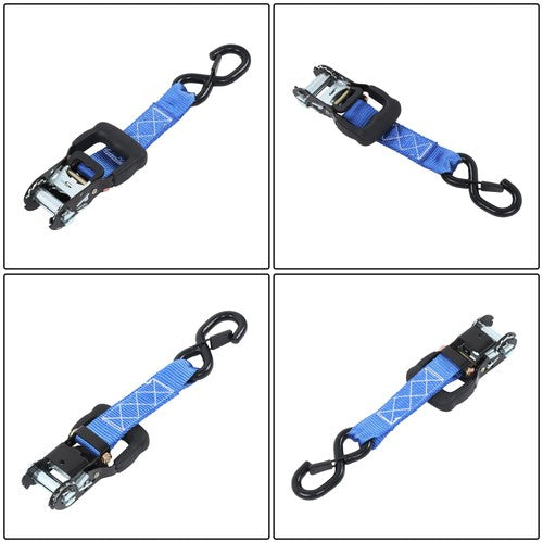 4 Pcs Steel Ratchet Strap Blue Fracture Strength 5208lbs 1.6in*15ft with S Hooks