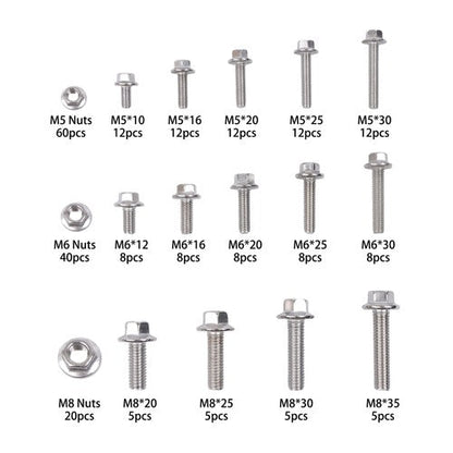 240 Pcs Flanged Stainless Steel Bolts and Nuts Kit M5, M6, M8 Metric Assortment