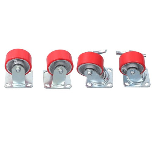 4 Heavy Duty Caster Set 4" Polyurethane on Cast Iron Wheels No Mark Red