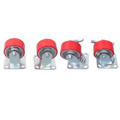 4 Heavy Duty Caster Set 4" Polyurethane on Cast Iron Wheels No Mark Red