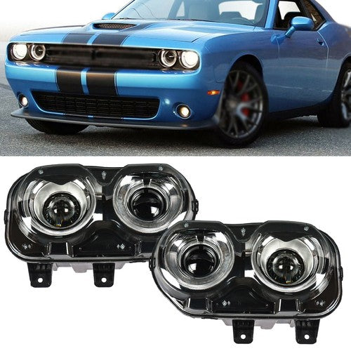 Pair Set For Dodge Challenger 2015-2018 Headlight Replacement Halogen Clear Lens