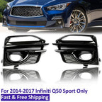 For 2014-2017 Infiniti Q50 Sport Front Bumper Gloss Black Fog Lights Cover Bezel