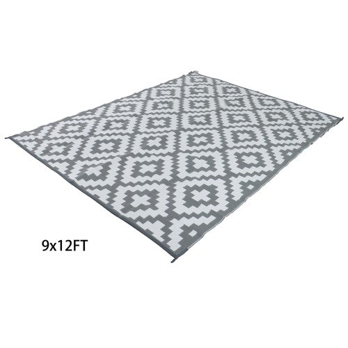 9x12ft Outdoor Plastic Straw Rug For Camping Outdoor Carpet RV Mat Gray & White