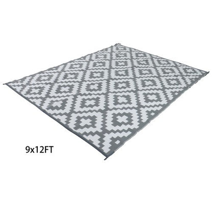 9x12ft Outdoor Plastic Straw Rug For Camping Outdoor Carpet RV Mat Gray & White